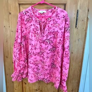 Loft Lightweight Vibrant Pink Floral Top Size XL